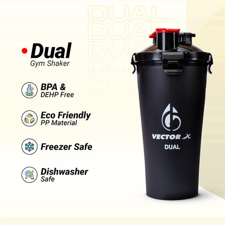 Vector X Dual Shaker/Sipper Bottle with two Compartment for Storing Different Drinks (PACK OF 1)