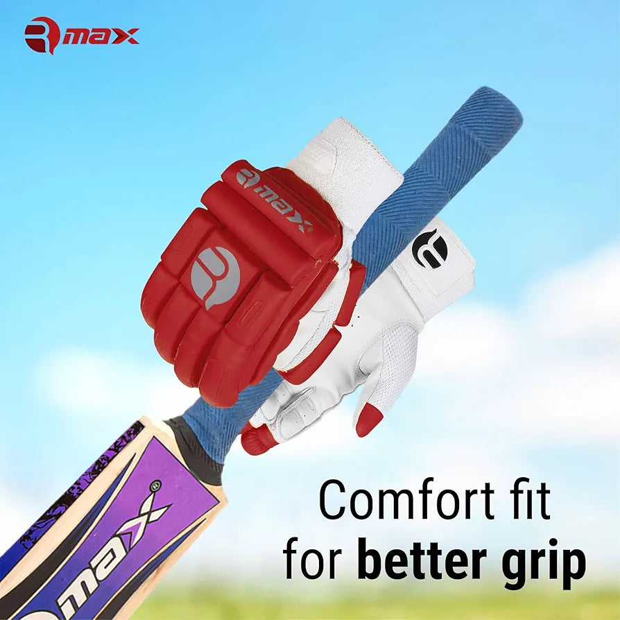 RMAX Unisex Leather & PU Cricket Batting Gloves Superior Grip, Optimum Protection, Ventilated Palm, Lightweight Design  