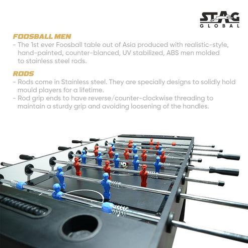 Stag Global Foosball Table| Premium Table Soccer for Kids, Adults with Cup Holders| Ideal for Home & Club| KIBI SPORTS