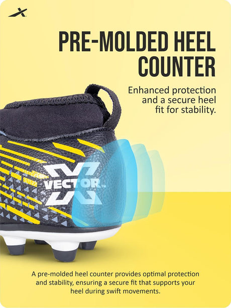 Vector X Turbo Football Shoe/Studs(Black-White-Yellow) Size-4