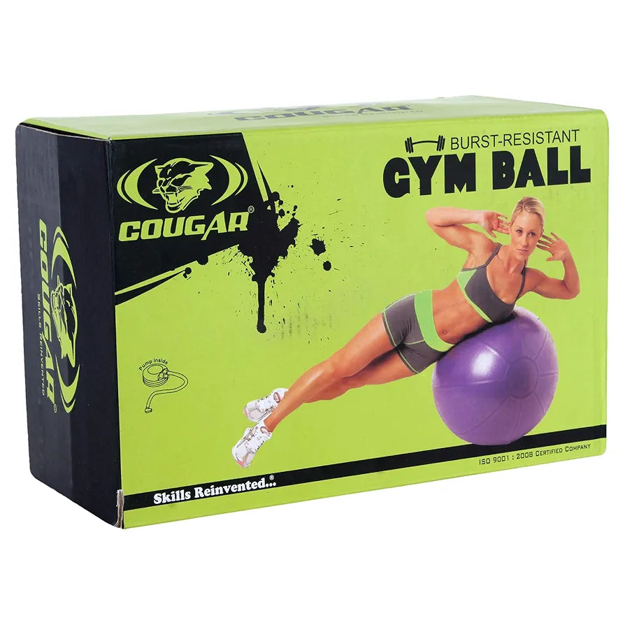 Cougar Anti Burst Gym Ball/ Swiss Birthing Stability Ball for Workout & Fitness/ Yoga Ball with Foot Pump for Men/Women, 65-cm