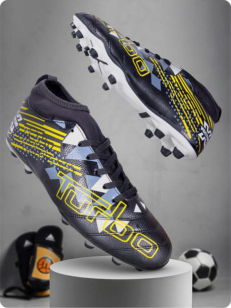Vector X Turbo Football Shoe/Studs(Black-White-Yellow) Size-4