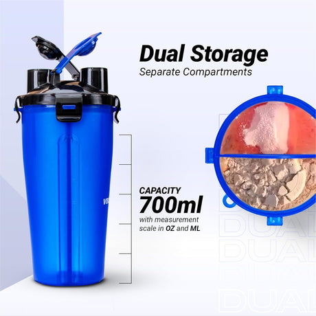 Vector X Dual Shaker/Sipper Bottle with two Compartment for Storing Different Drinks (PACK OF 1)