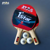 STAG GLOBAL(2024 Model) 1 Star Table Tennis Playset 2 Rackets & 3 Balls (Ball Colour - White)