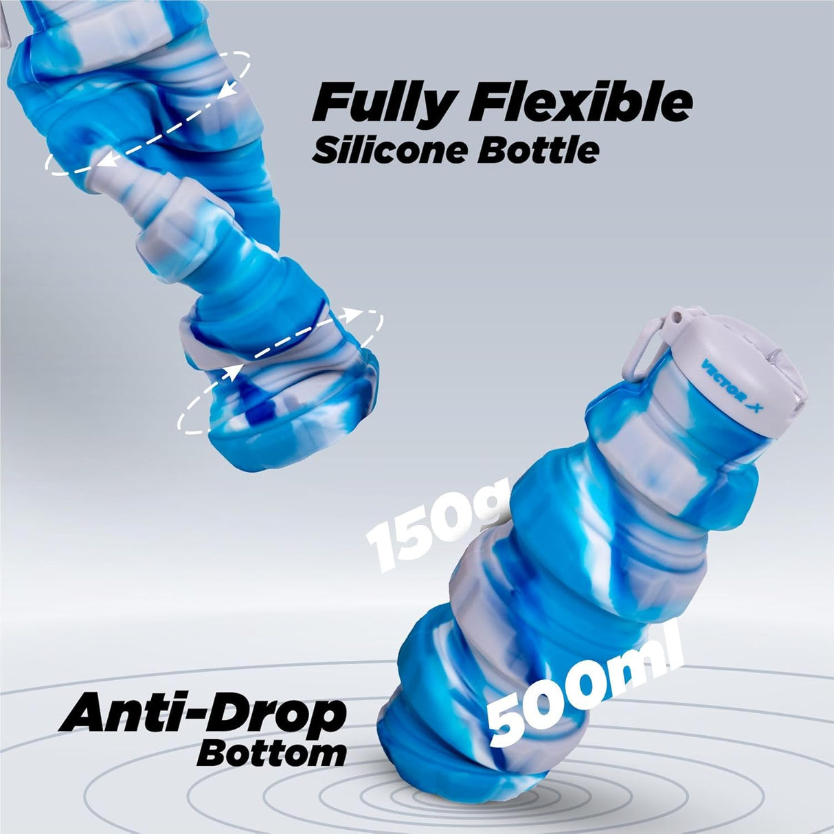 Vector X Flexible Portable Water Bottle with Flip Top Lid for Travel, Hiking, Camping 500 ml Bottle (Pack of 1,Silicone)