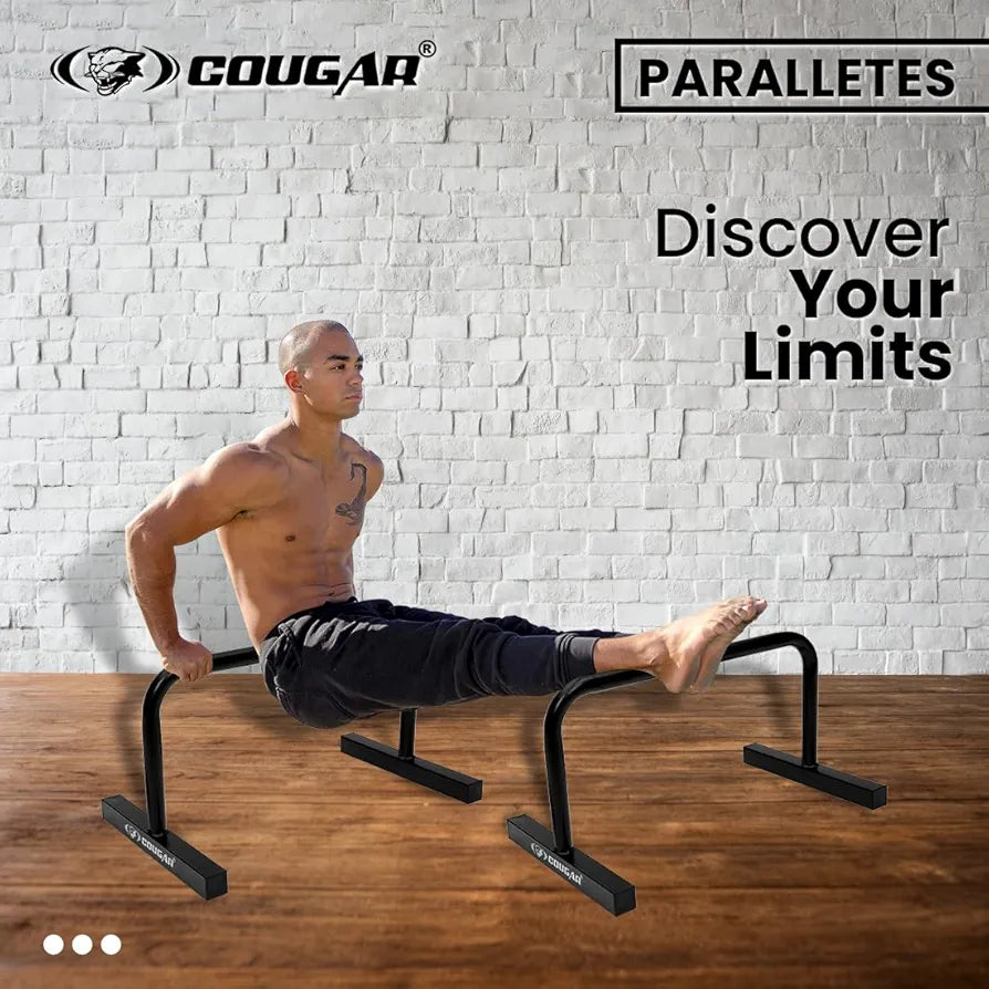 COUGAR THE UNBEATABLE Push Up Bar, 12'' High Steel Parallettes & Dip Bar with Metal Handle, Heavy-Duty Gymnastics Parallel Bars for L-Sit, Dips, Home Gym Strength Training Workout 