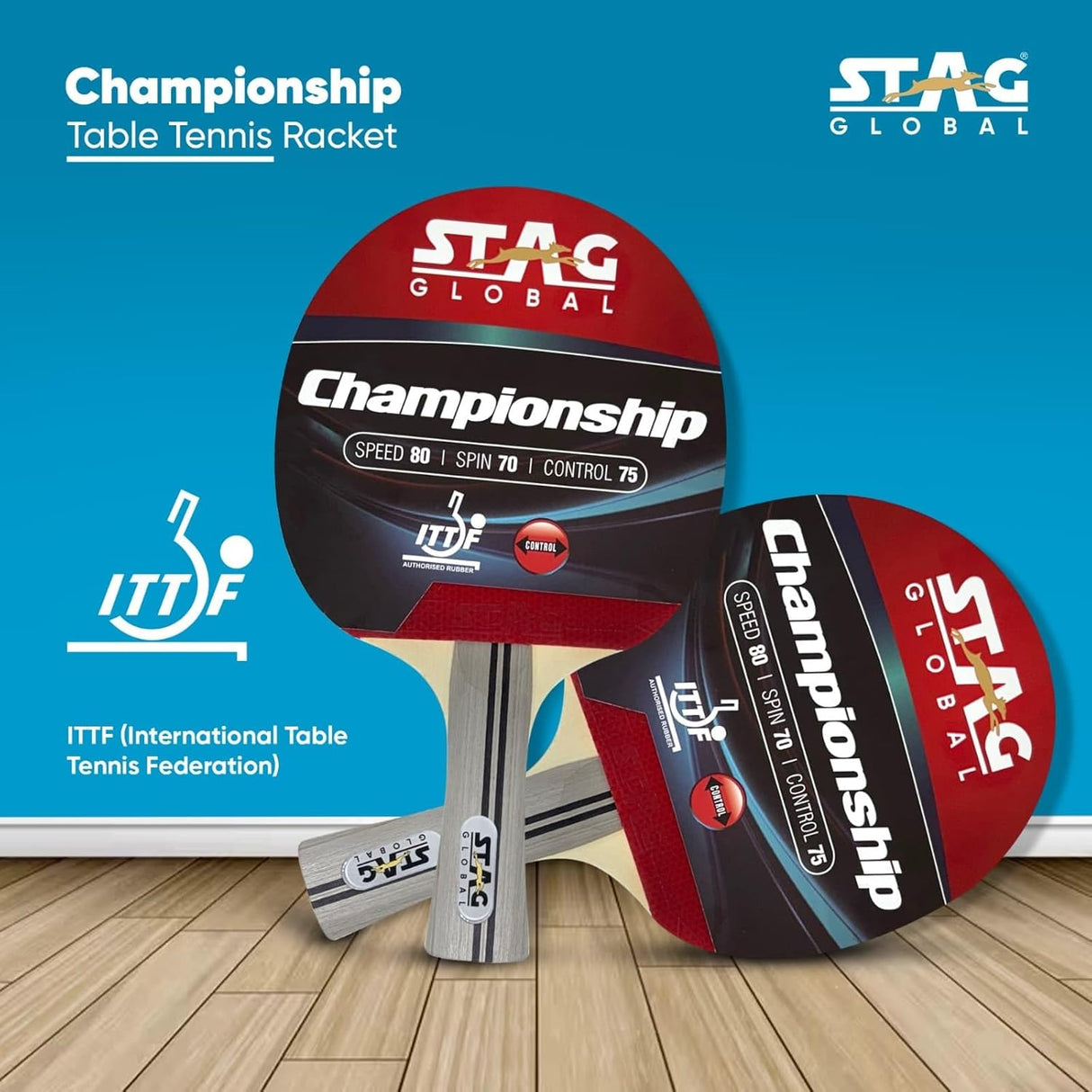 STAG GLOBAL Championship | ITTF Approved Rubber | Intermediate Table Tennis Racket | High Spin & Control