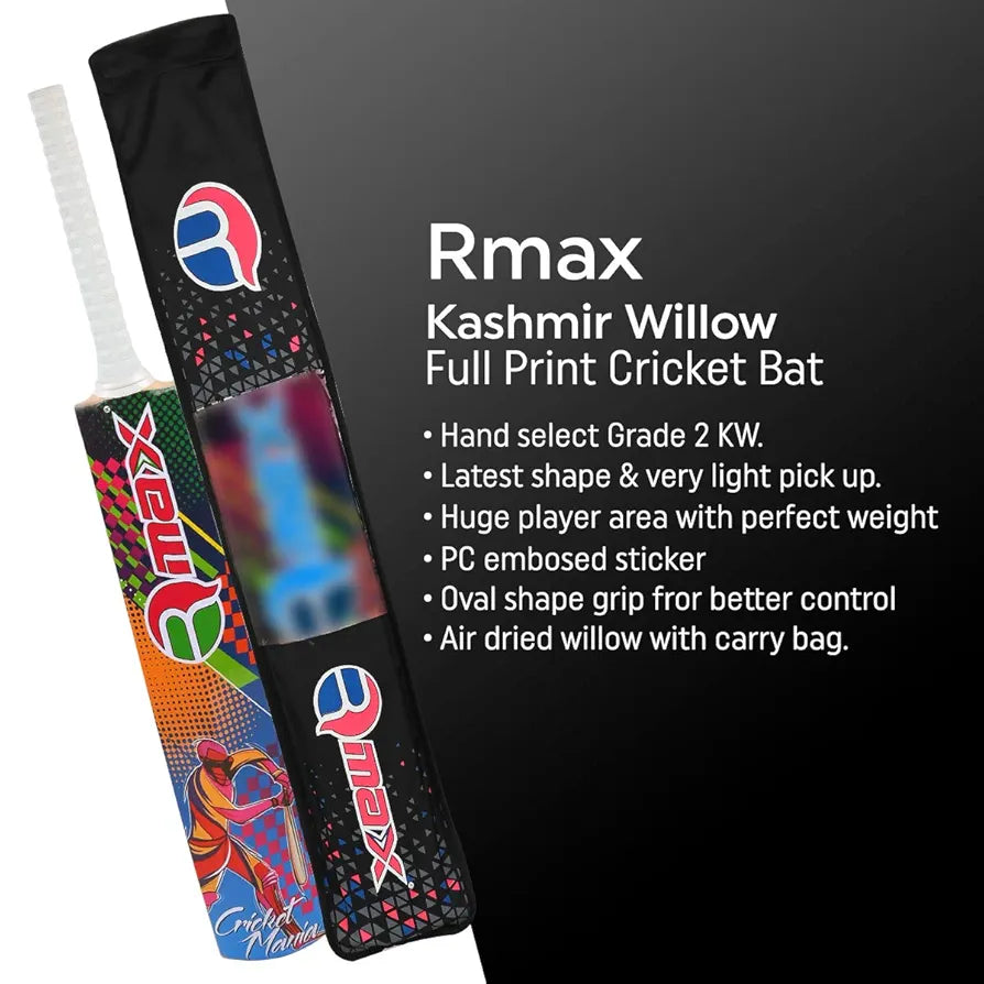 RMax Kashmir Willow Leather Ball Cricket Bat with Bat Cover 