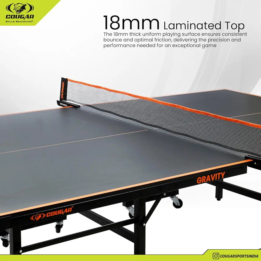 COUGAR  Gravity Table Tennis Table Black Top | Thickness 18Mm with Net Set, Table Cover, Features Quick Assembly and Play Back Mode