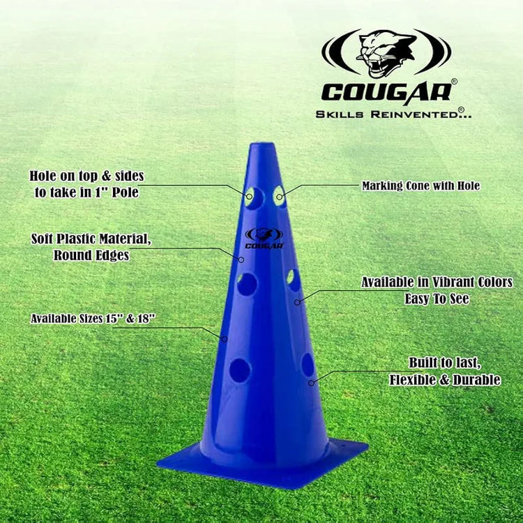 Cougar Field Marking Cone with Hole 15", Outdoor Training, Traffic Cone Pack of 2 Pcs