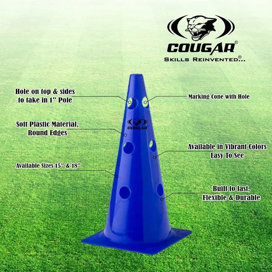 Cougar Field Marking Cone with Hole 15", Outdoor Training, Traffic Cone Pack of 2 Pcs