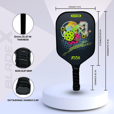 STAG GLOBAL Blade X Fiber Glass Pickleball Bat 12 mm– Lightweight,  Non-Slip Grip & Protective Case