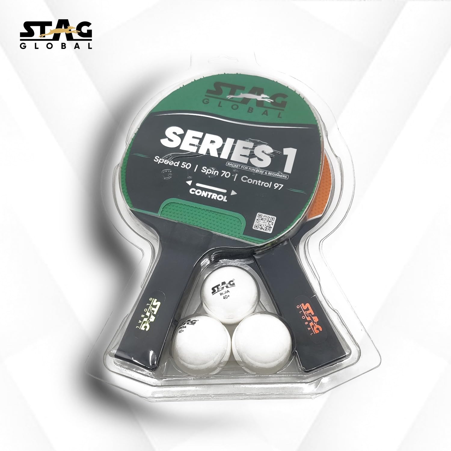 STAG GLOBAL (2024 Model) Series 1 Table Tennis Playset (2 Racquets & 3 Balls)
