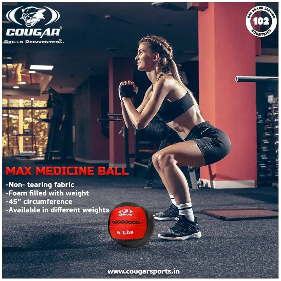COUGAR Max Medicine Crossfit Fitness Wall Ball | Foam Filled Heavy Duty 4kg | Non Tearing Fabric for Unisex Strength Training | Non Slip Textured for Home Gym Fitness Workout