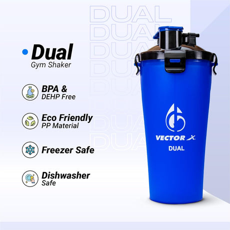Vector X Dual Shaker/Sipper Bottle with two Compartment for Storing Different Drinks (PACK OF 1)