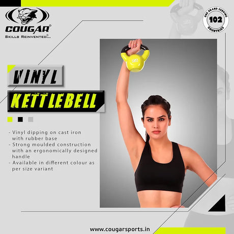Cougar Vinyl Kettlebell, Solid Cast Iron Vinyl Coated Kettlebells, Kettle Bell for Gym & Workout, Kettle Bell for Strength Cardio Training, Home and Gym Fitness Workout 