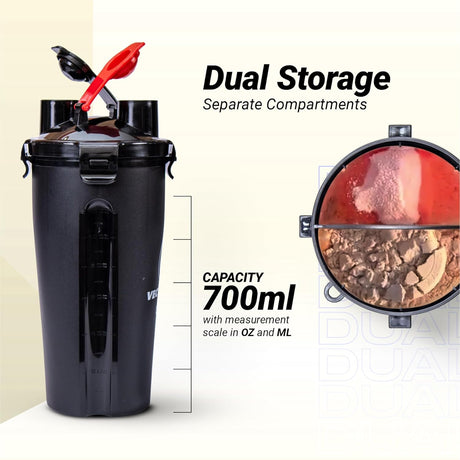 Vector X Dual Shaker/Sipper Bottle with two Compartment for Storing Different Drinks (PACK OF 1)