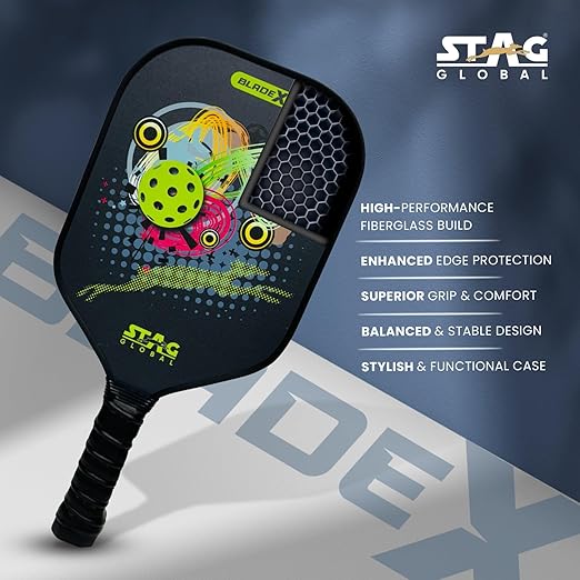STAG GLOBAL Blade X Fiber Glass Pickleball Bat 12 mm– Lightweight,  Non-Slip Grip & Protective Case