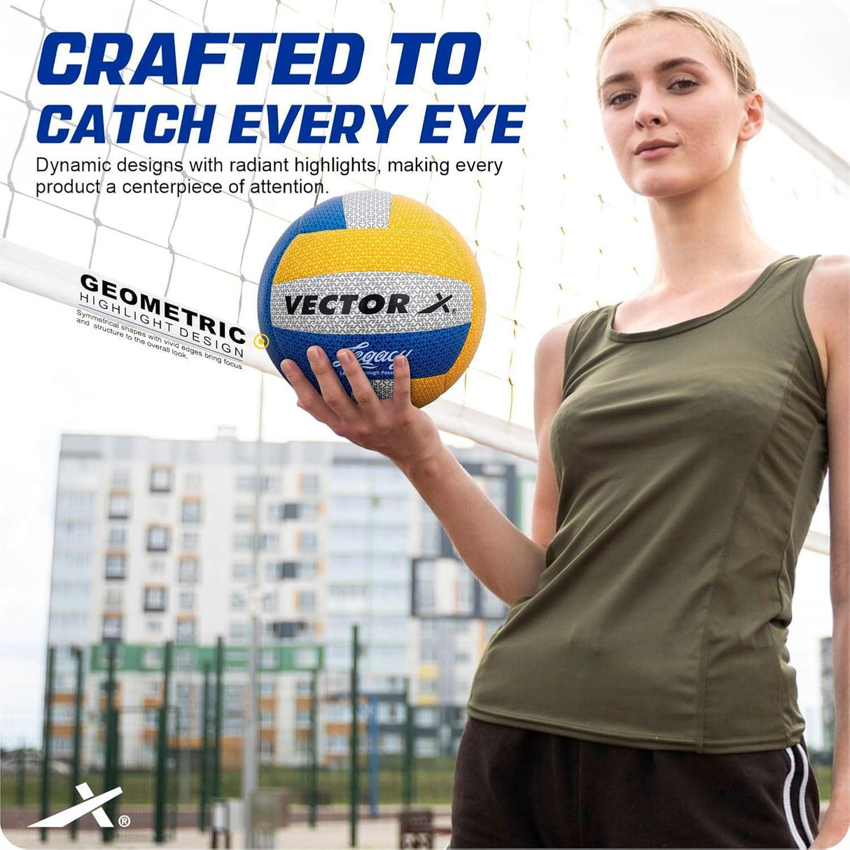 Vector X Legacy 18 Panel Laminated Rubberized Pasted Material Durable & Waterproof Indoor Outdoor, Beach, Pool, Sand Home Play Practice Match Volleyball.
