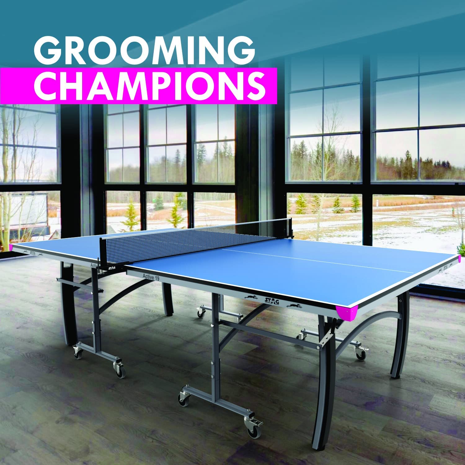 STAG GLOBAL Active Series Table Tennis Table (2025 Model) With 2 Racket, 6 Balls, Clamp Net, 1 Cover