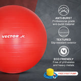 Vector X Gym Ball for Exercise Anti Burst Exercise Ball with Foot Pump for Workout Yoga Ball for Women and Men Swiss Ball for Balance Stability Training, Birthing Ball for Pregnancy, Fitness