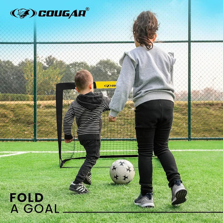 COUGAR Portable Soccer Practice Foldable Goals 4'x3' Set of 2 – Fully Collapsible & Easy Self-Assembly, Lightweight Backyard & Beach Soccer Nets with Carry Bag
