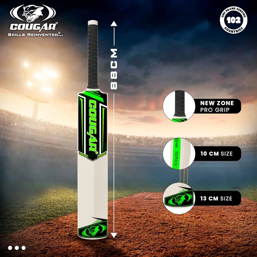 COUGAR SLOG XG100 Heavy Plastic Cricket Bat for Adults Plastic Tennis Cricket Bat with Grip for Gully Cricket, Tournament Match Standard Full Size Bat for Cricket - White- Size - 8 