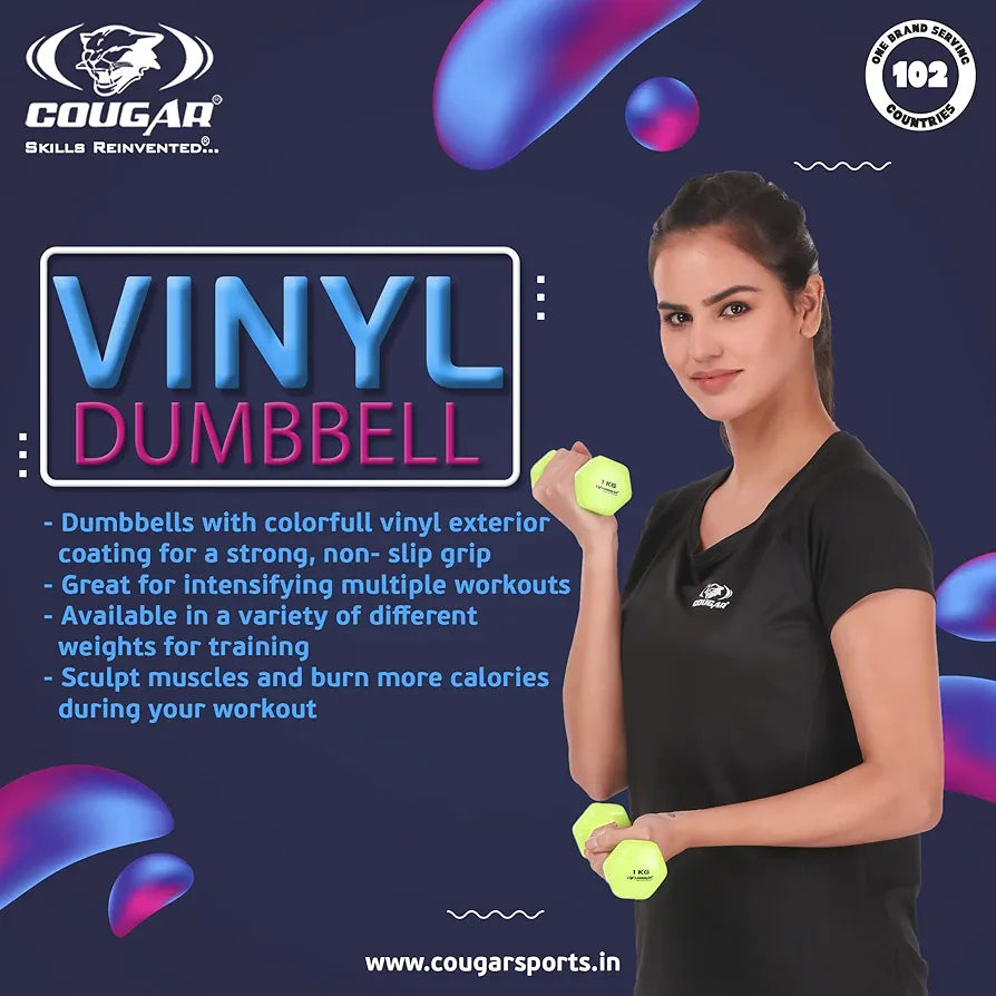 COUGAR Vinyl Hexa dumbbells, Vinyl coated hex shape dumbbells, Dumbbell set for Fitness, Strength Training & Home Gym Exercise 1 Pair 