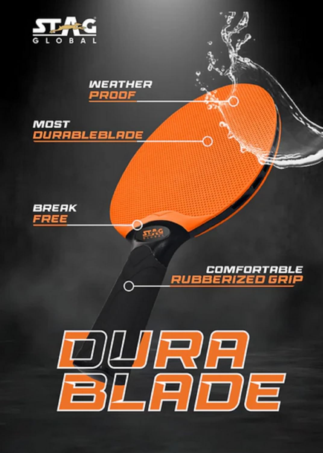 STAG GLOBAL Anywhere Everywhere Dura Blade Table Tennis Playset, 2 TT Rackets with Rubberized Grip, 3 Balls and Net Set