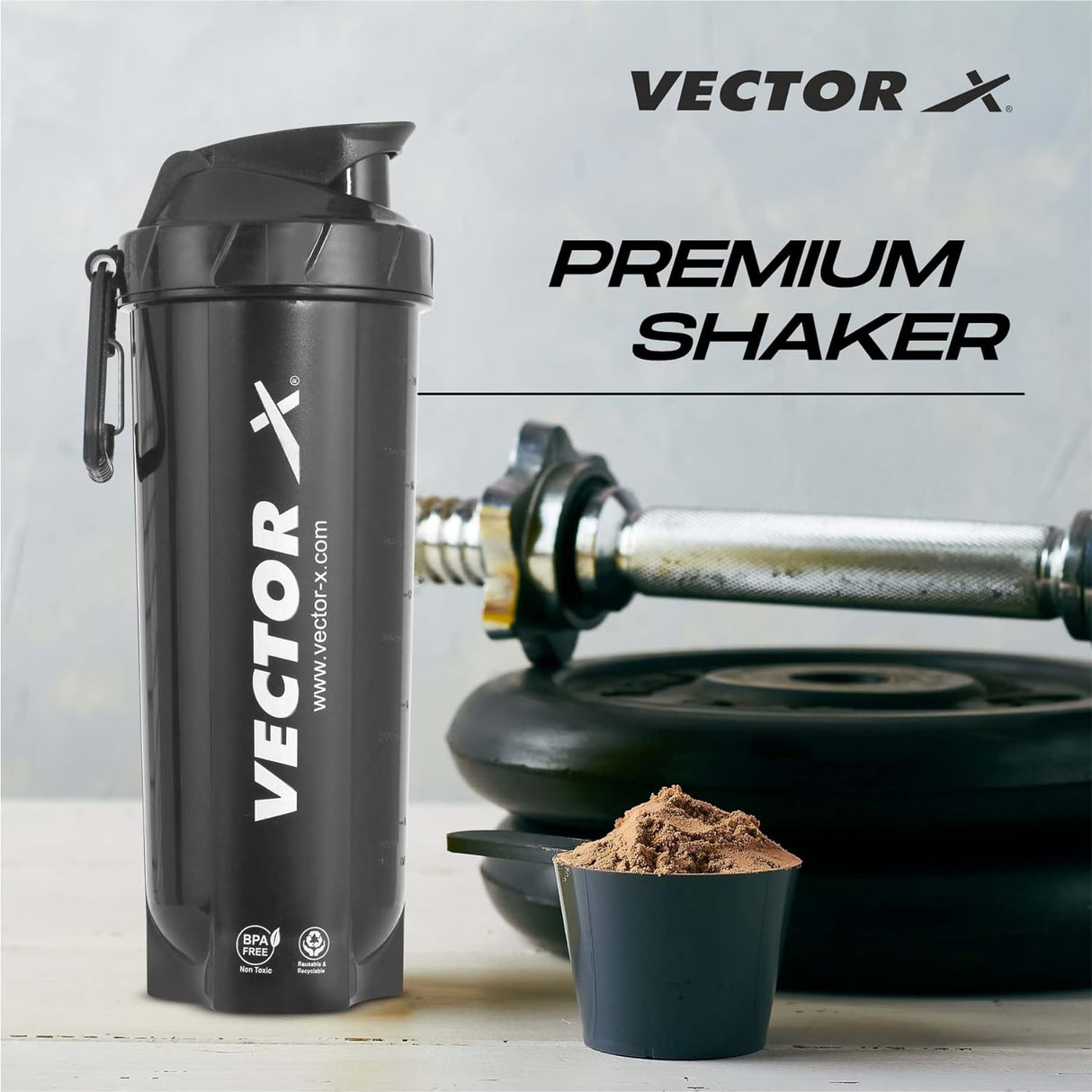 VECTOR X Energy Shaker & Active Bottle for Protein Shake Gym Sipper Shaker 750 ml Shaker (Pack of 2, Black, Plastic)
