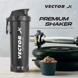 VECTOR X Energy Shaker & Active Bottle for Protein Shake Gym Sipper Shaker 750 ml Shaker (Pack of 2, Black, Plastic)
