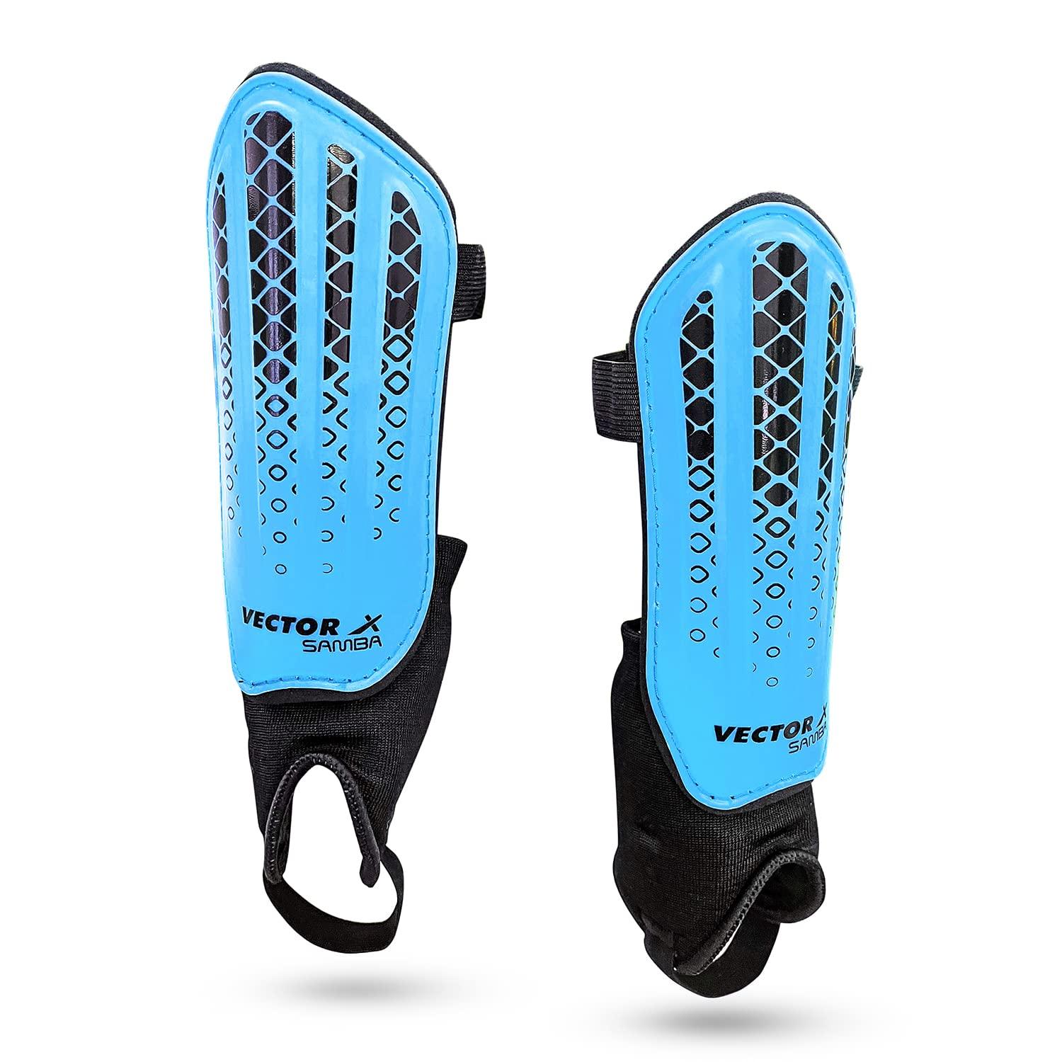 Vector X Samba Shinguard with Ankle Adjustable | Training and Practice | for Girls and Boys | (Senior, Blue-Black)