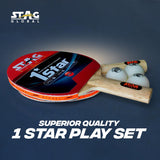 STAG GLOBAL(2024 Model) 1 Star Table Tennis Playset 2 Rackets & 3 Balls (Ball Colour - White)