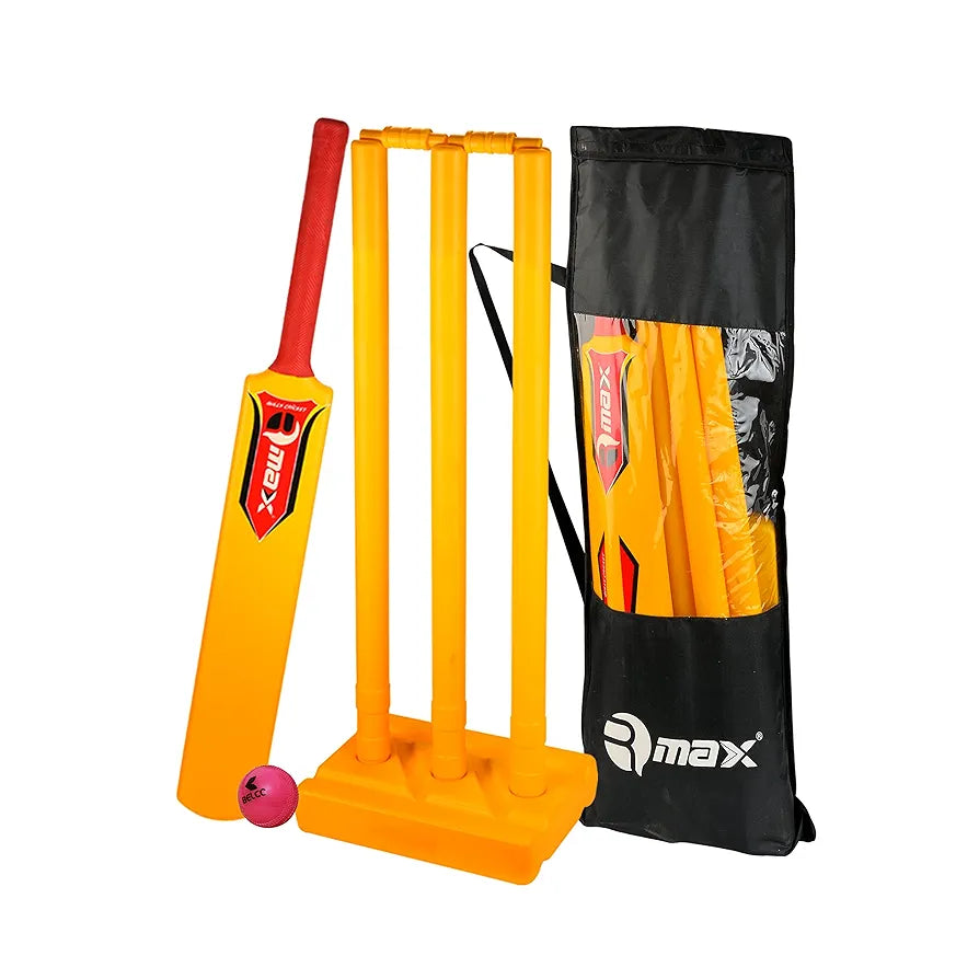 Rmax Plastic Cricket kit for Tennis, Rubber & Wind Ball All Age Groups and Sizes  