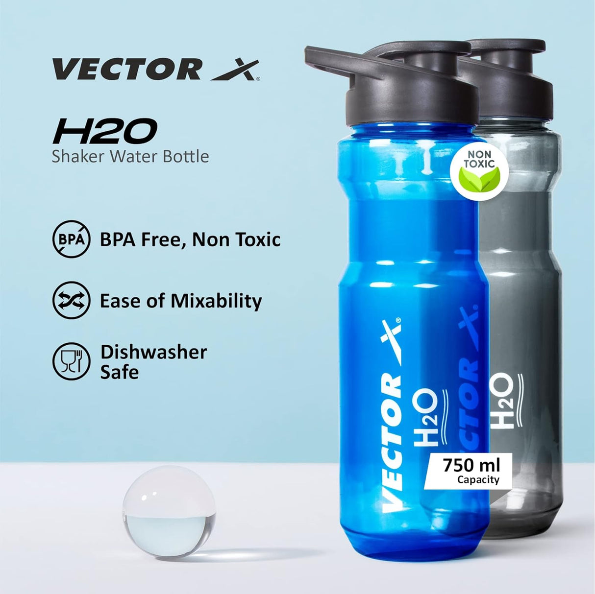 Vector X H2O Sipper Water Bottle, 750ml Leak Proof Bottle, Non-Toxic & BPA Free, Ideal for School, Gym (Multicolor, Pack of 2) (2)