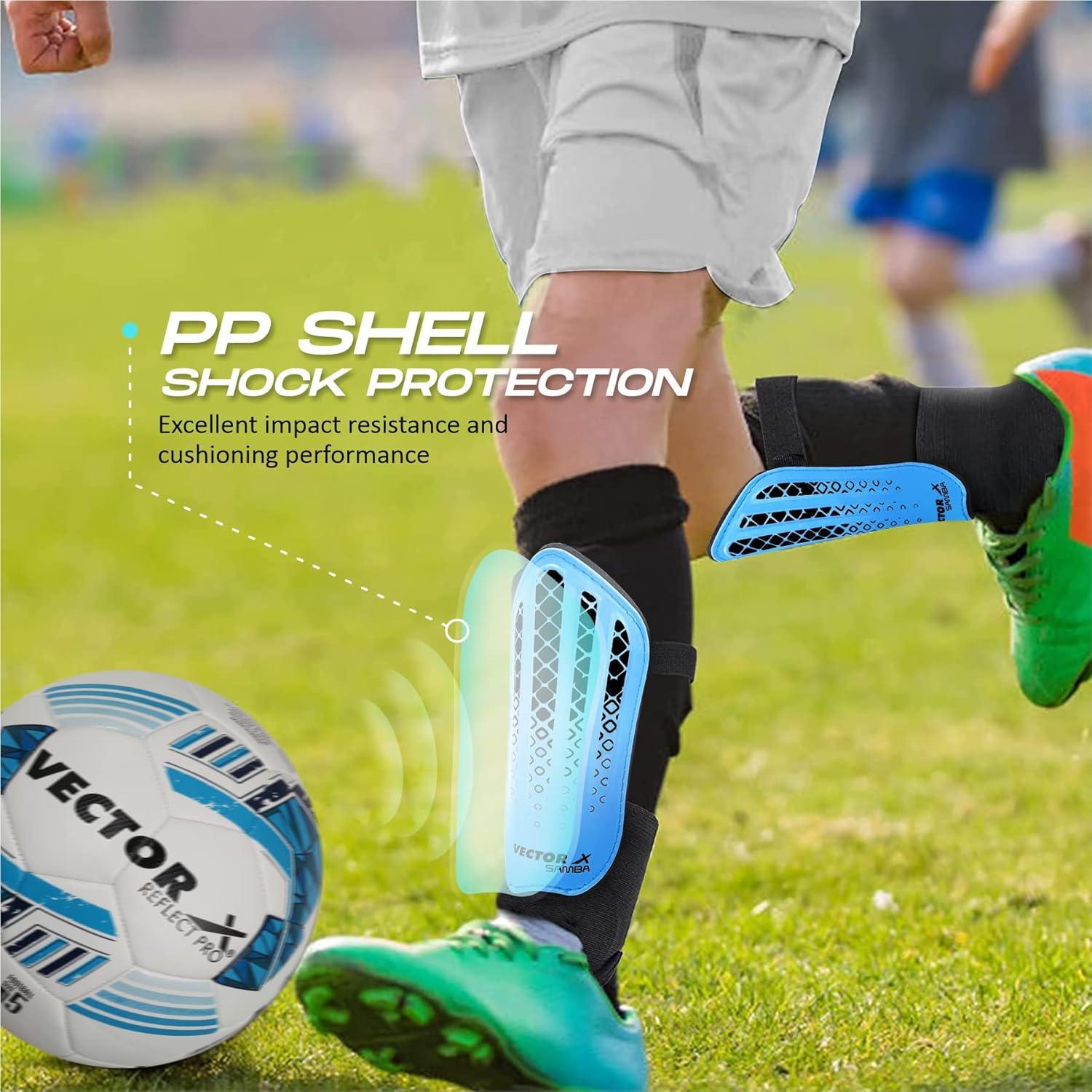 Vector X Samba Shinguard with Ankle Adjustable | Training and Practice | for Girls and Boys | (Senior, Blue-Black)
