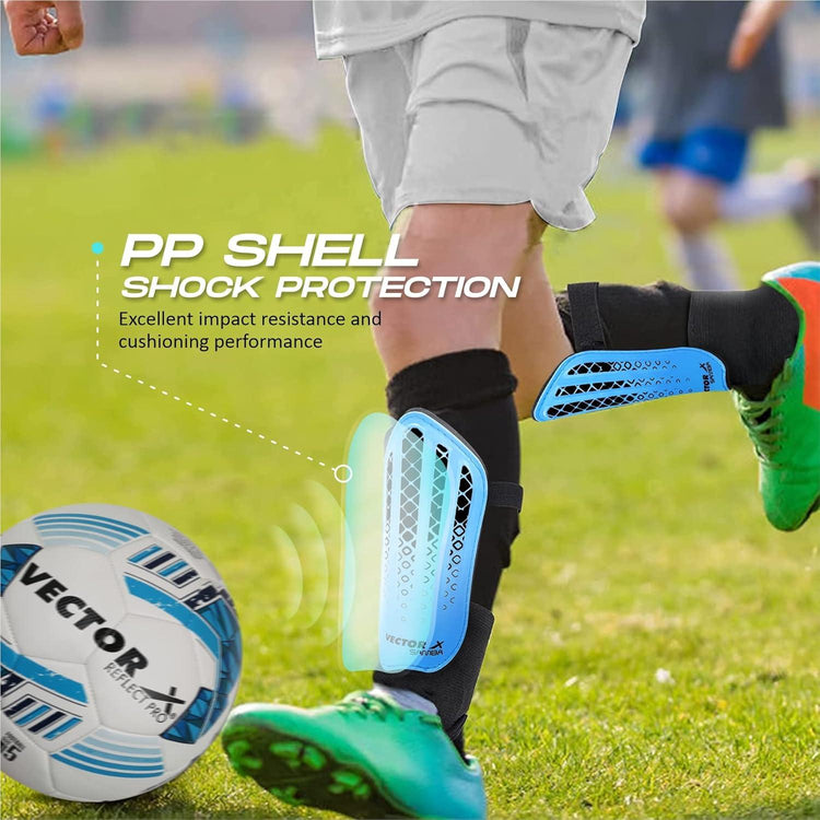 Vector X Samba Shinguard with Ankle Adjustable | Training and Practice | for Girls and Boys | (Senior, Blue-Black)