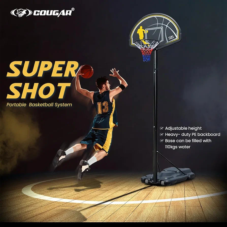 COUGAR Super Shot Basketball Portable Stand and Board with Adjustable Height Pole Outdoor Courtyard Backyard Game with Wheels