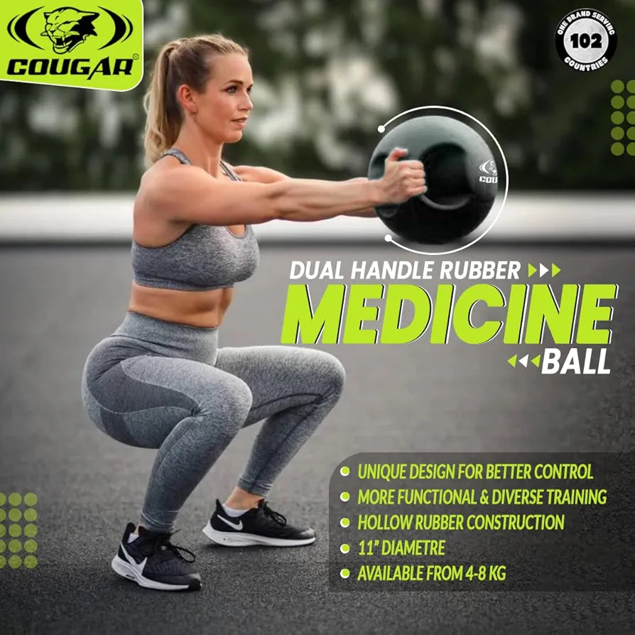 COUGAR Dual Handle Rubber Moulded Medicine Ball for Intense Workout, 5 KG