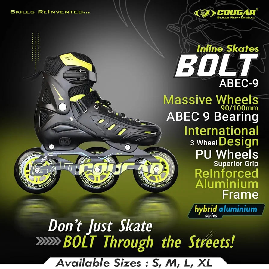 COUGAR Bolt ABEC-9 Inline Skates for Adults | Adjustable Sizes S 