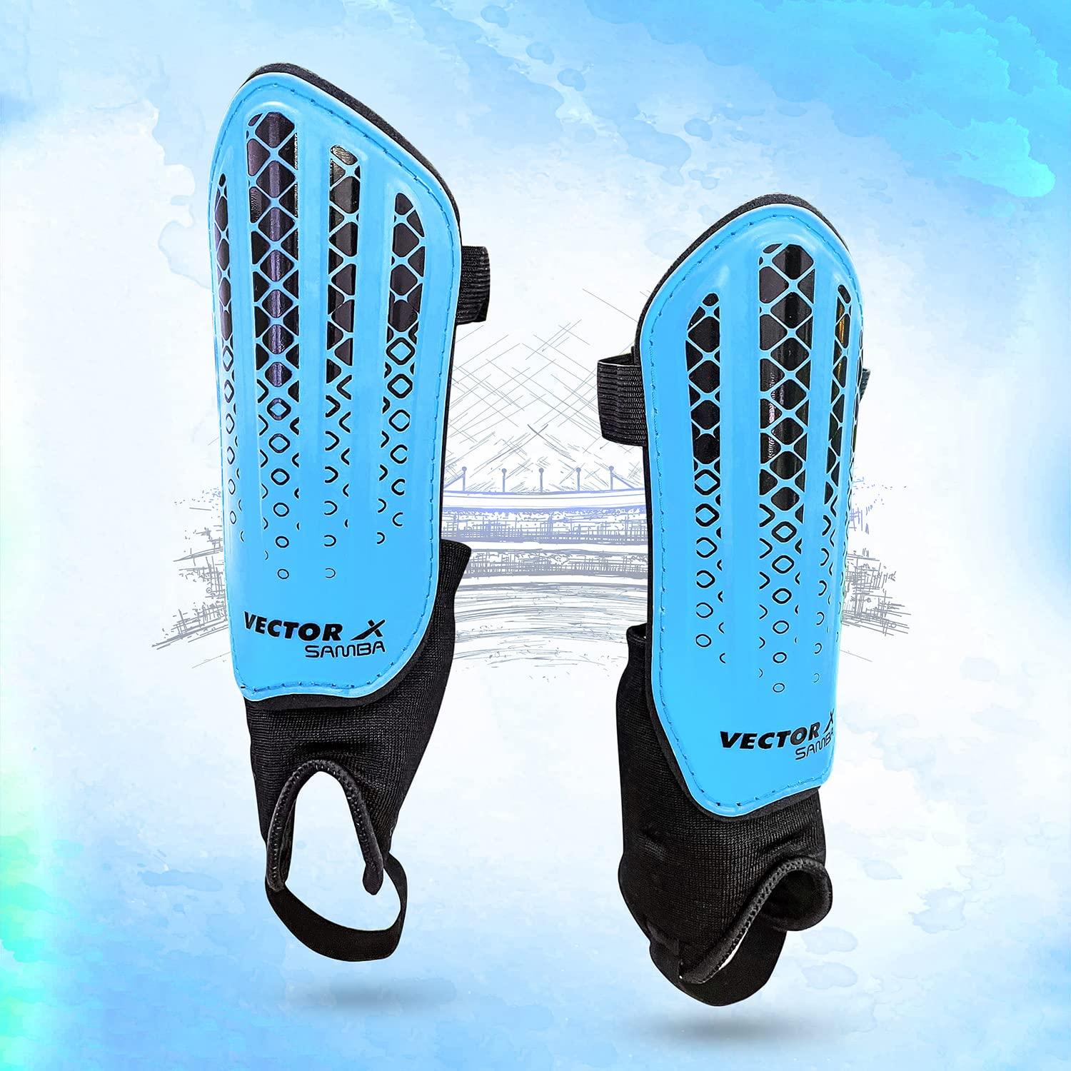 Vector X Samba Shinguard with Ankle Adjustable | Training and Practice | for Girls and Boys | (Senior, Blue-Black)
