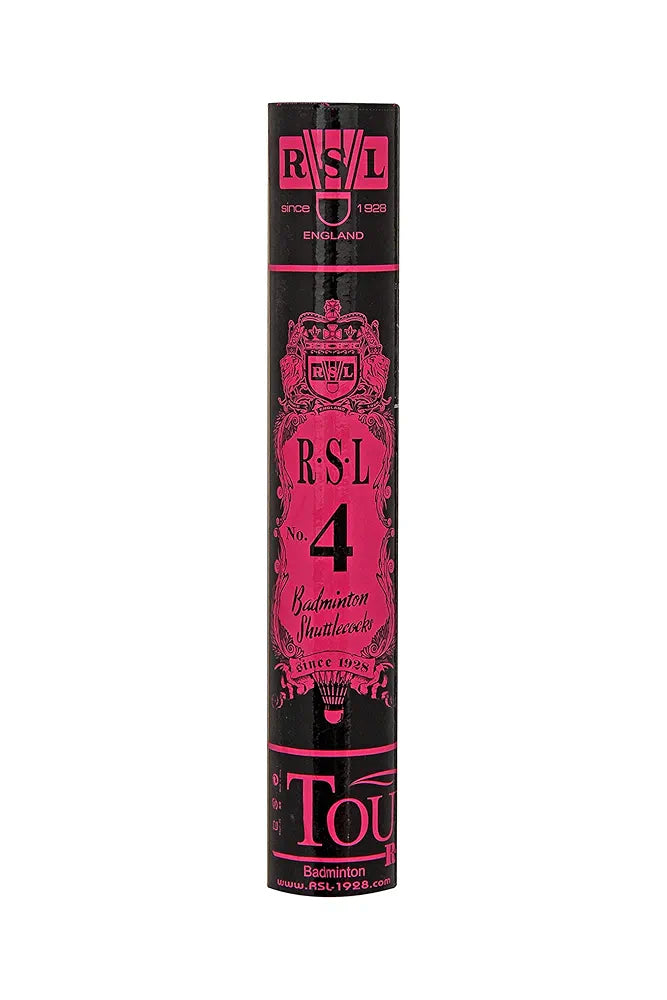 RSL Tourney No. 4 Badminton Shuttlecock | High Altitude | Ideal for School Team Pratice | Tube of 12 | Material: Feather | Size: Standard | Speed: 77 | Color: Pink