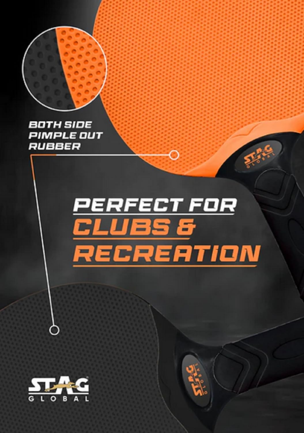 STAG GLOBAL Anywhere Everywhere Dura Blade Table Tennis Playset, 2 TT Rackets with Rubberized Grip, 3 Balls and Net Set
