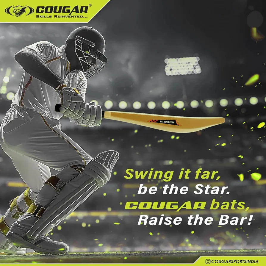 COUGAR Platinum‑750 Plastic Cricket Bat | 33.5" Standard Size | 500 g Weight, Durable PVC Blade | Rubber Grip, Plastic Handle, Brown | Ages 13+ Teens & Adults | Practice & Training