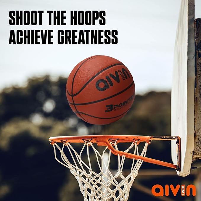 AIVIN 3 Pointer Basketball, Rubberized Moulded Basketball Game, for Match, Training, Outdoor Ball, Durable for Practice, Suitable for All Surface, 8 Panel, Material-Rubber (Red) Size 7