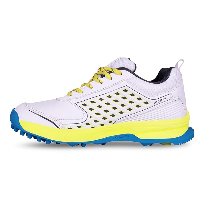 Aivin Hit-Man CRICKET SHOES for MEN, SPORTS SHOES,Rubber Stud Outsole with Mesh, CRICKET SHOES,Advanced Durable and Flexible EVA, White/Yellow