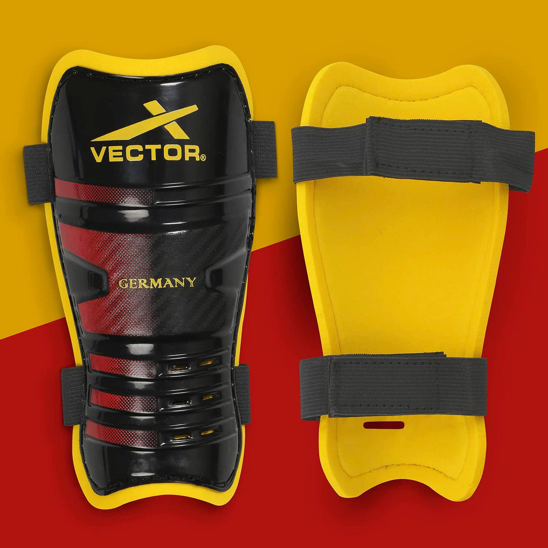 Vector X Germany Shin Guards Soccer with Adjustable Straps for Boys Girls Teenagers Adults - Comfortable and Durable-S/M