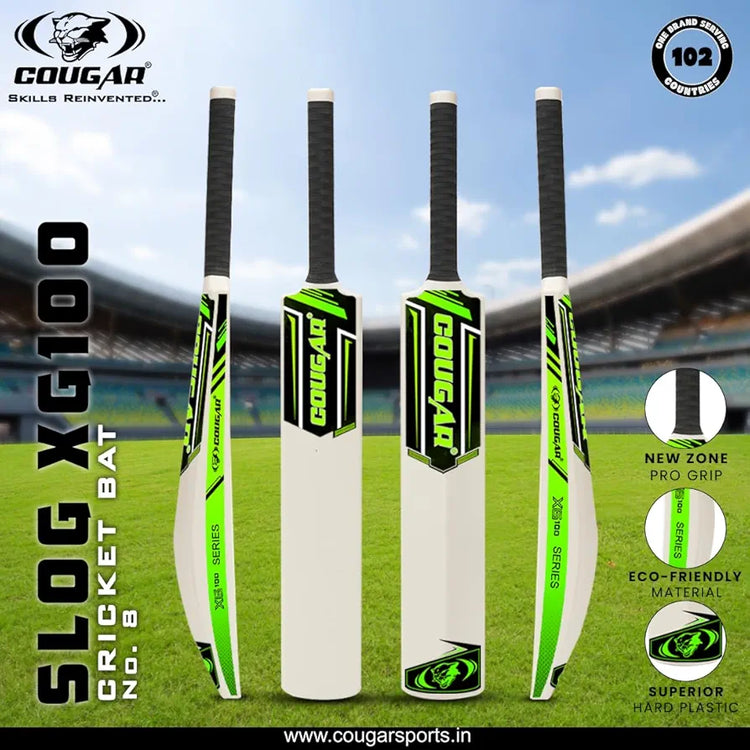 COUGAR SLOG XG100 Heavy Plastic Cricket Bat for Adults Plastic Tennis Cricket Bat with Grip for Gully Cricket, Tournament Match Standard Full Size Bat for Cricket - White- Size - 8 