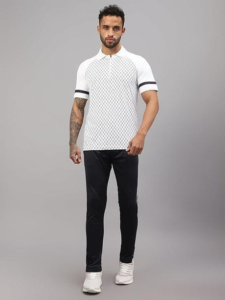 Vector X Mens Sports Wear Polyester Front Printed Collar Neck with Front Zipper Opening Half Sleeves T-shirt For Running, Training, Athletic