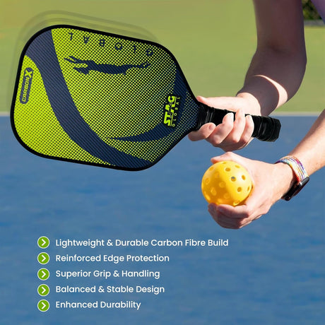 STAG GLOBAL Carbon X Pickleball Bat with 3 Balls and Cover |  12mm Pickleball Paddle